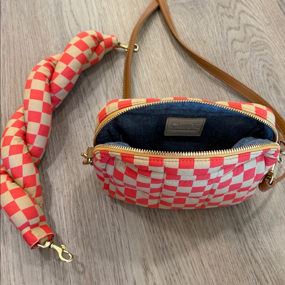 Clare V Red and Cream Checkered Crossbody Bag - Picture 8 of 8